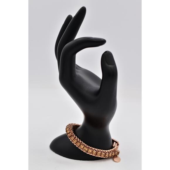 Henri Bendel Rose Gold Chain Crystal Bracelet Champagne Rhinestone Signed BinO - Picture 5 of 12